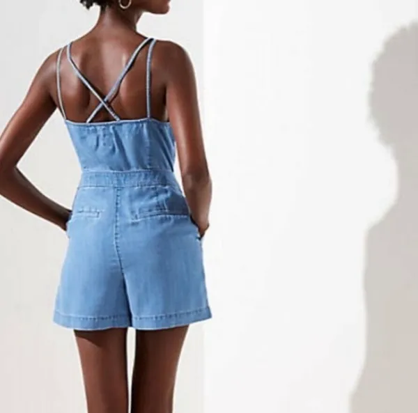 SALE! Blue LOFT Chambray Linen Blend Romper Size 0P EUC - Image 6