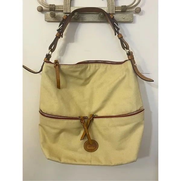 Dooney & Bourke Tan Brown Canvas Bag Leather Trim - Image 10