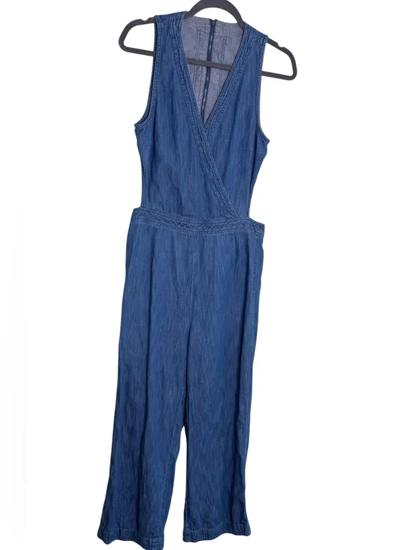 Free People Moonlight Mile Chambray Jumper Jumpsuit Denim Open Back - Image 4