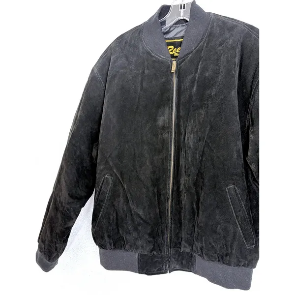 Vintage 90s Black Suede Bomber Jacket Minimalist Leather Reed M - Image 2