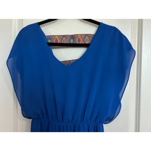 Blue tropical Back Pattern Mini Lined Dress Women's Sz Small - Image 7