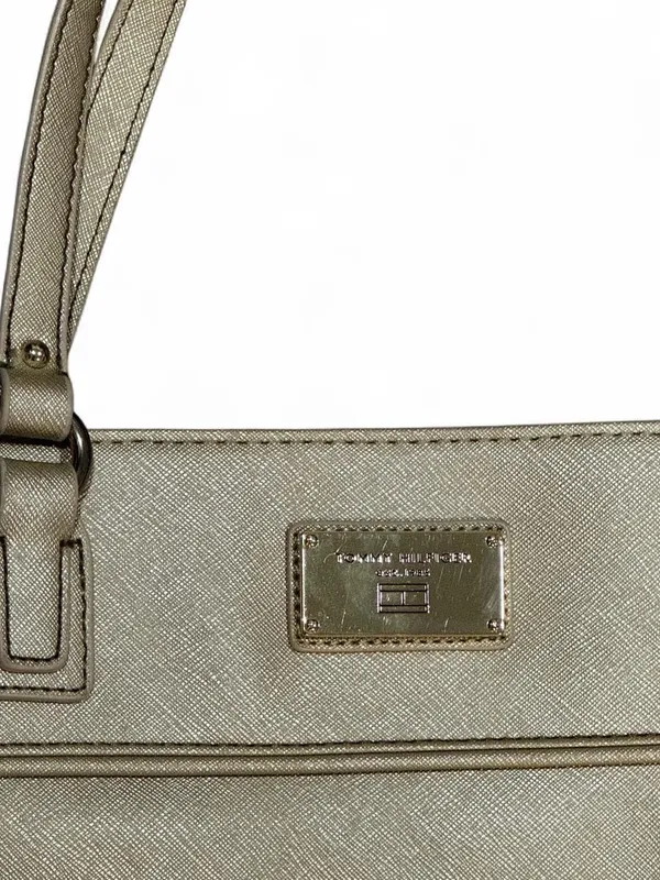Tommy Hilfiger Gold Metallic Faux Leather Tote Shoulder Bag Large - Image 3
