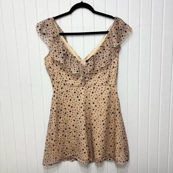 Nasty Gal Cream Mini Sundress with stars Sleeveless Scoop Neck size‎ 4 - Image 4
