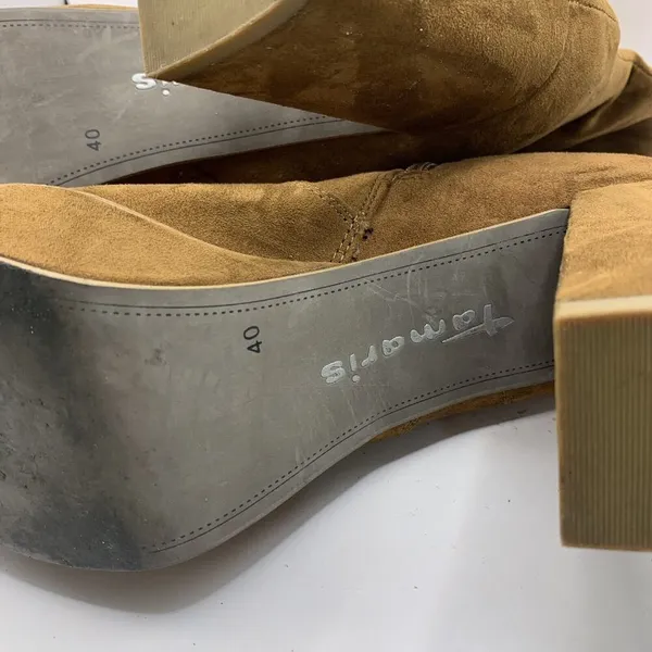 Tamaris mid ankle heel boots suede platform chunky 80’s Almond toe size 40 US 9 - Image 11