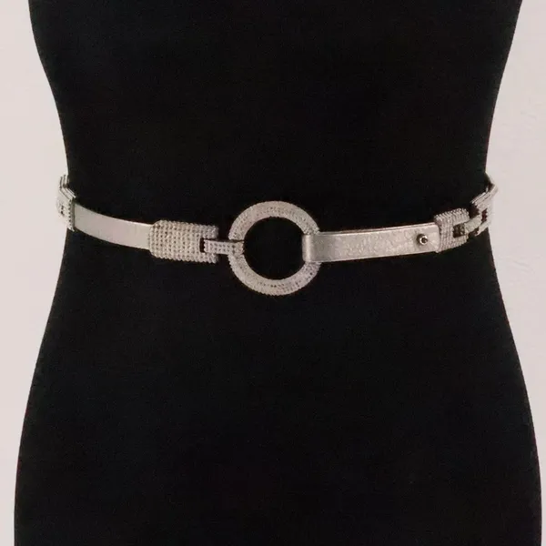 Vintage 80s‎ Chain Stretch Belt Womens Size S Silver Tone Metallic Glam Disco - Image 2