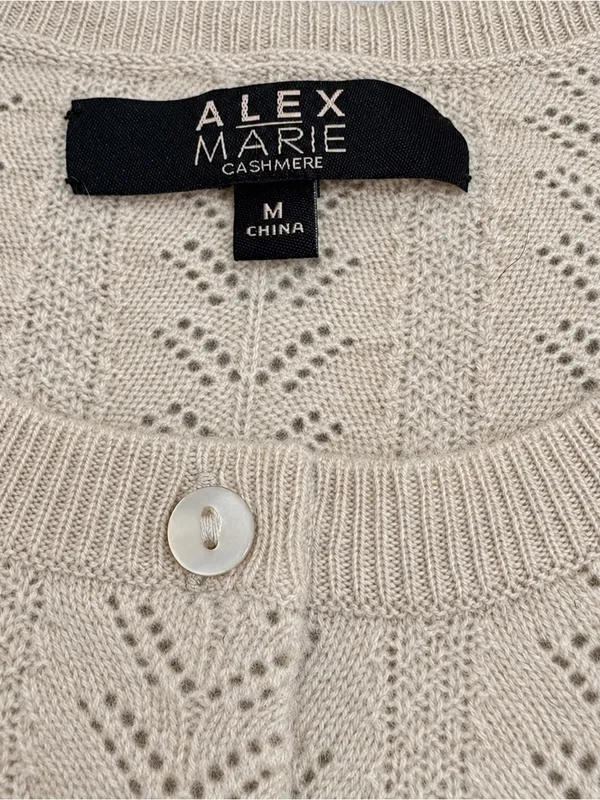Alex Marie 100% Cashmere Pointelle Button Cardigan Cottagecore Beige M Soft Girl - Image 8