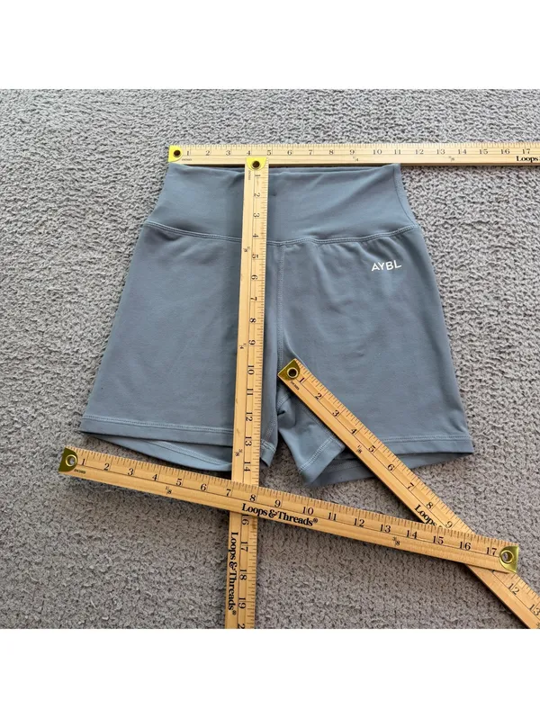 AYBL High Waisted Biker Shorts Gray Blue Womens Small Activewear Gym Compression - Image 3