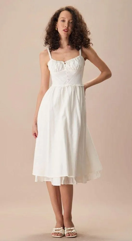 RIHOAS The White Ruched Slip Cotton Midi Dress - Image 2