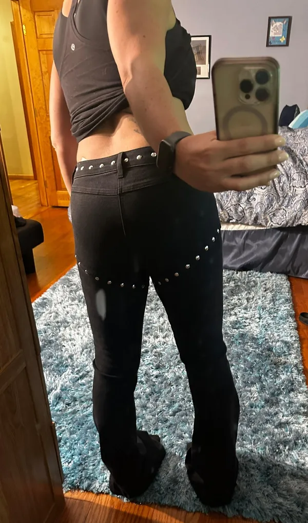 Forever 21 Silver Studded Flare Jeans - Image 6