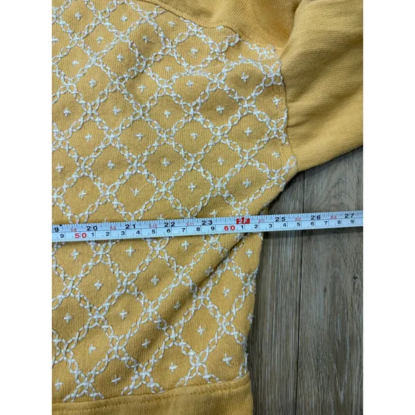 We The Free Womens Large Mustard Embroidered Henley Boho Long Sleeve Top - Image 3