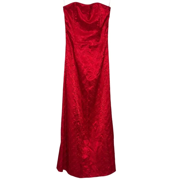 Vintage 90s Jessica McClintock Sz 6 Embroidered Satin Strapless Maxi Dress Gown - Image 2