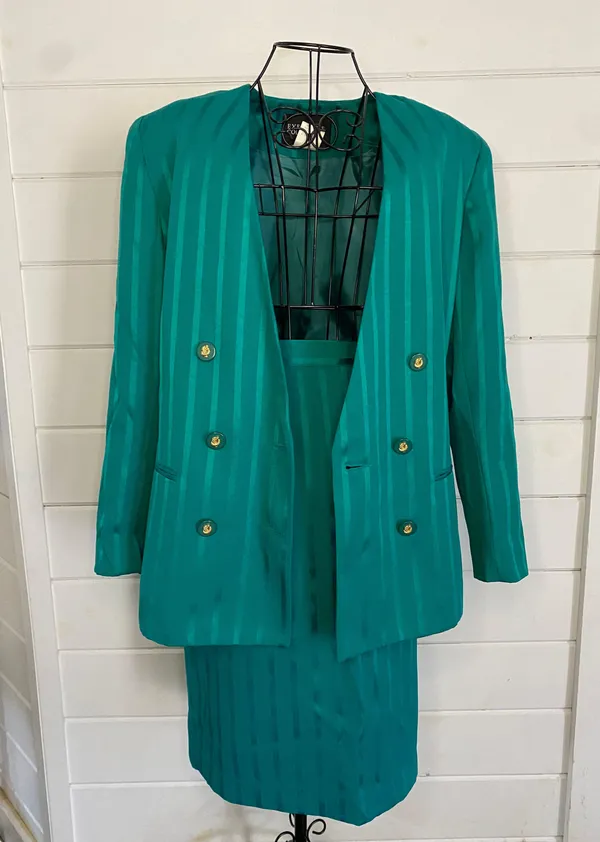 Executive Collection Vintage Teal Pinstripe Suit - Image 2
