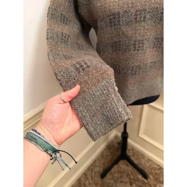 Vintage Ruff Hewn Wool Blend Plaid Striped Sweater Crewneck Earthy Grandpacore - Image 2
