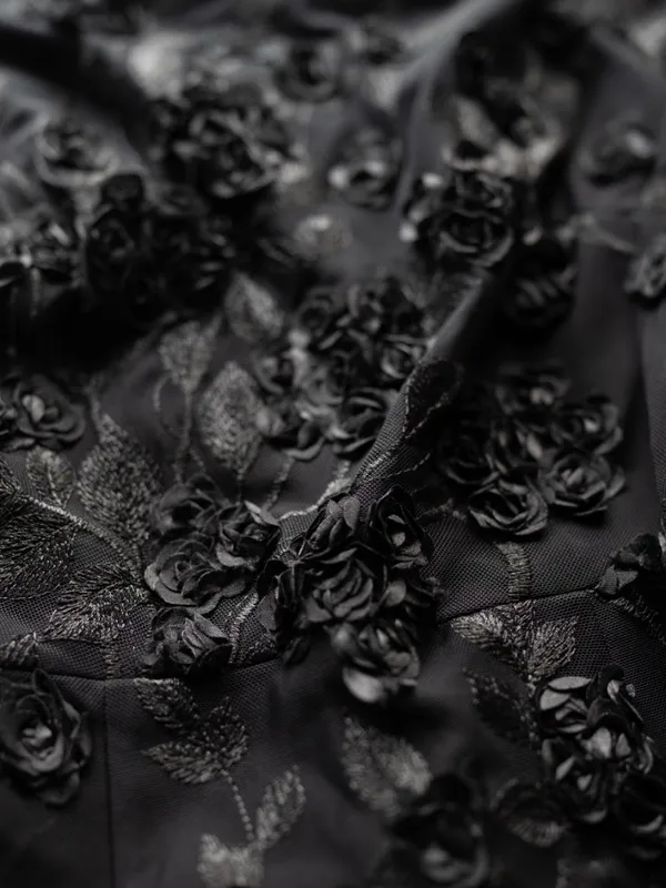AQUA Formal - Black 3D‎ Floral Appliqué Sheer Sleeve Midi Dress - Image 13