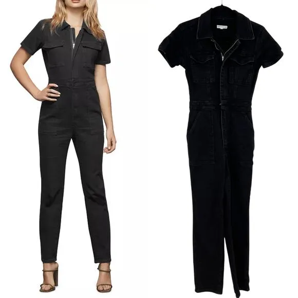 Good American Fit For Success Zippered Jumpsuit In Black099 Denim Size 1 / Small - Image 2