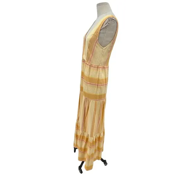 L*Space Clara‎ V-Neck Double Tiered Maxi Dress Yellow Orange Stripe Size Small - Image 8