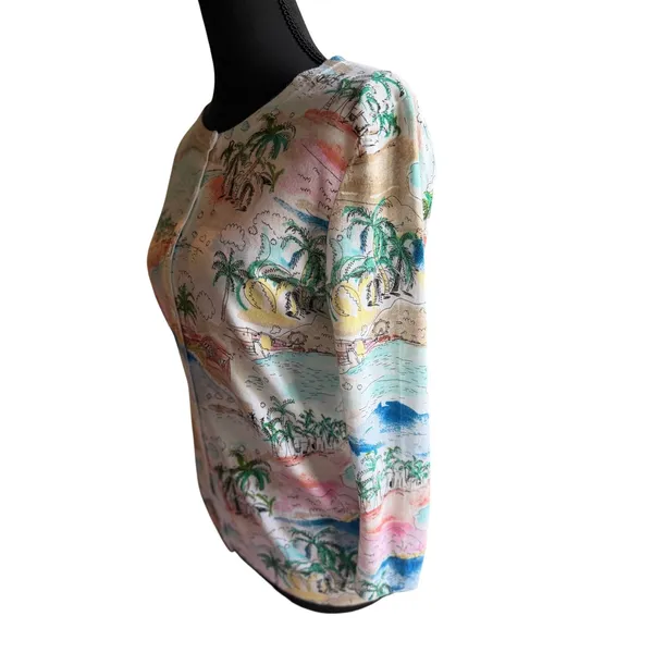 Talbots Petite Tropical Scenic Print Cardigan Sweater SP Coastal Resort - Image 5