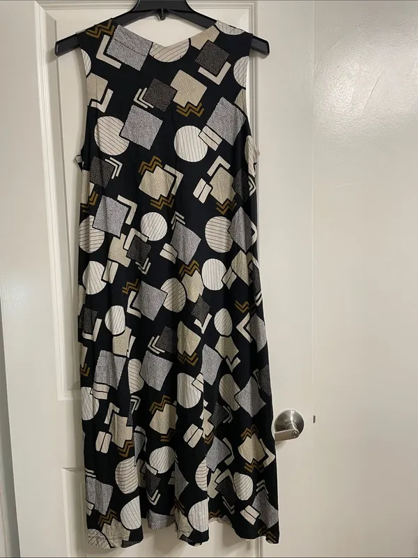 Gudrun Sjodén Sleeveless Black Midi Dress With Abstract Geometric Print Size L - Image 5