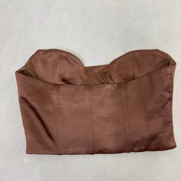 Zara Satin Effect Corset Style Bustier Cropped Tank Top Brown Size Small - Image 4