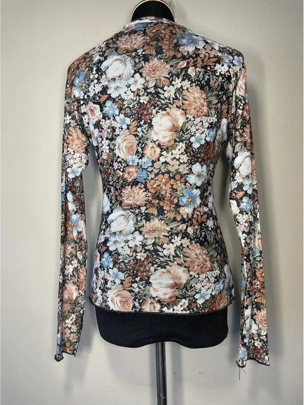 Floral Mesh Mock Neck Long Sleeve Top Y2K Festival Date - Image 2