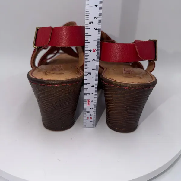 Born Carmo Red Leather Strappy Wedge Sandals Womens 9M - Image 6