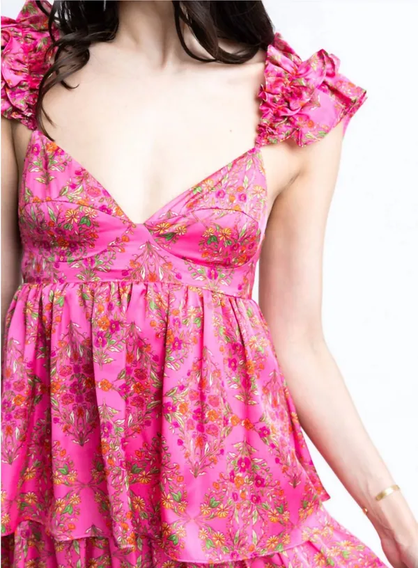 Karlie Floral Satin Ruffle Maxi Dress In Pink - Image 3