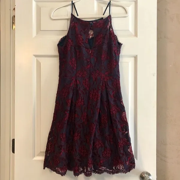 Francesca’s Blue Red Floral Lace Women’s Sleeveless Dress Size Large - Image 4