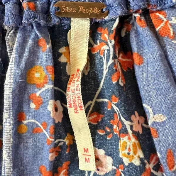 Free People Retro 70s Bohemian Vintage Lover Blouse Dutch Blue Combo Medium - Image 13