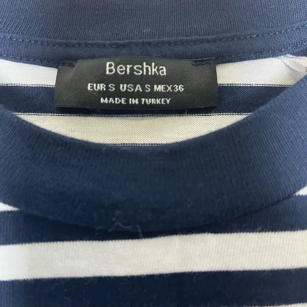 Bershka NEW Navy White Striped Casual Coastal Basic Shirt Women’s Size Small - Image 3
