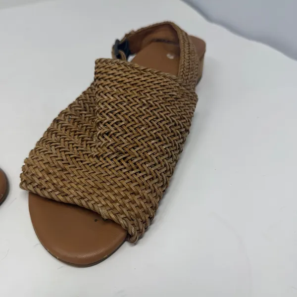 Paul Green Woven Slingback Flat Sandal Tan Braided Leather Womens Size 9.5 - Image 4