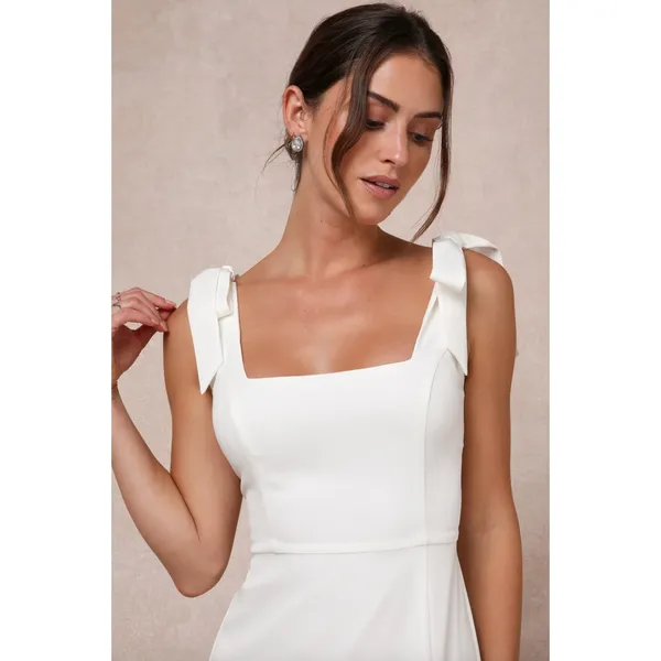 Lulus Your Sweetie White Tie Strap Column Maxi Dress Wedding Bridal Large NWT - Image 3