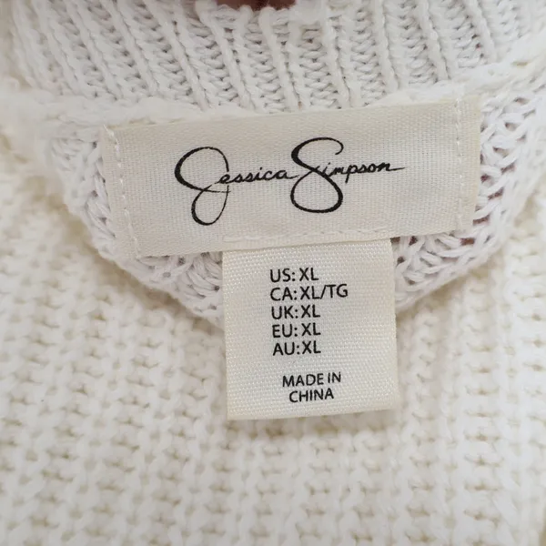 Jessica Simpson Womens XL Cream Cotton Distressed V-Neck Shaker Knit Sweater - Image 2