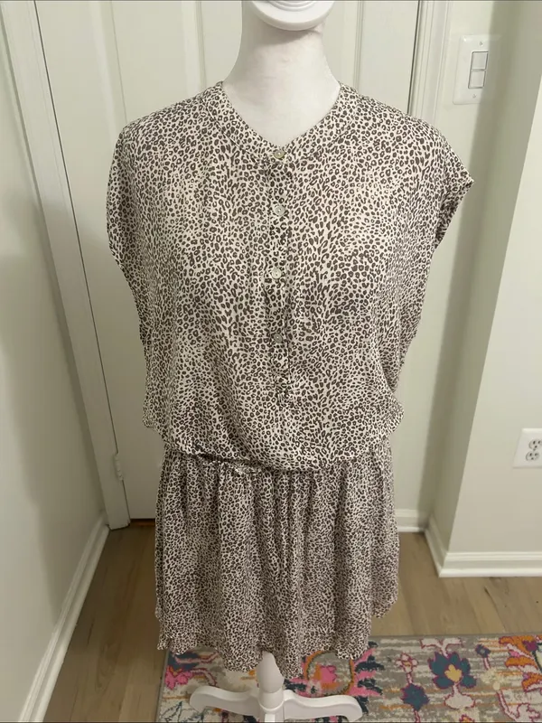 Rails Angelina Sand Cheetah Linen Blend Mini Dress New Size Medium Smocked - Image 4