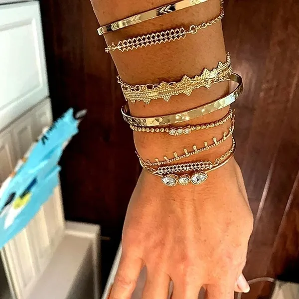 NEW Solid Gold‎ Plated 7 pc Boho Stacking Bracelet Set - Image 5