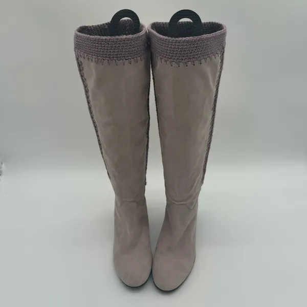 Hugo Boss Italian Suede Leather Crochet Lavender Pull On Designer Boots EU39 - Image 3