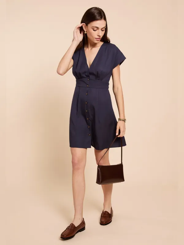 NWT Few Moda Lilia Dress size XS Navy blue buttons mini dress CAARA - Image 4
