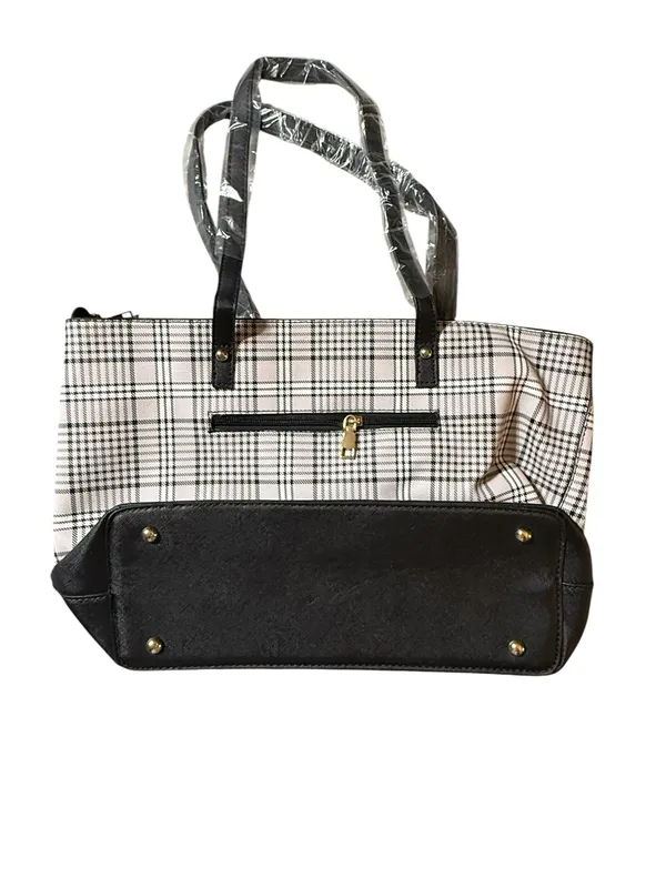 Elim & Paul Black White Check Lattice Pattern Shoulder Tote Handbag Purse Set - Image 2