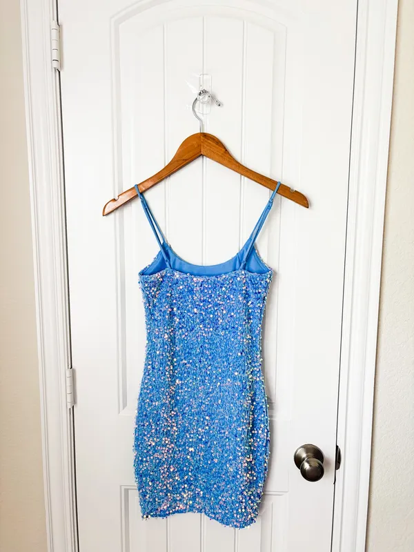 Lucy in the Sky Light Blue Sequin Mini Dress Size XS - Image 2