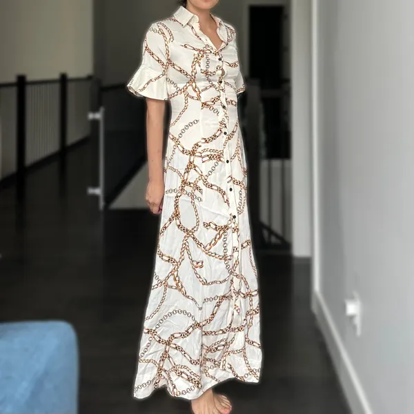 Anthropologie Maeve Short Sleeve Gold Chain Print Dress Size XXS - Image 2