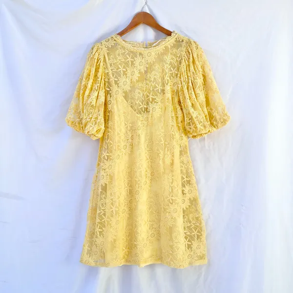 FREE PEOPLE x JEN’S PIRATE BOOTY NWOT VILLANOVA LACE PUFF SLEEVE MINI DRESS MED - Image 2