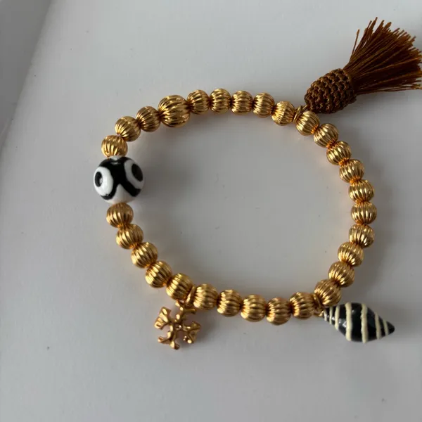NWOT Tory Burch Gold Beaded Bracelet with Black and White Accents - Image 3