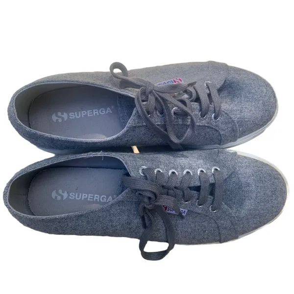 Superga Sneakers Gray Wool Platform Lace‎ Up Women’s size 10 - Image 4