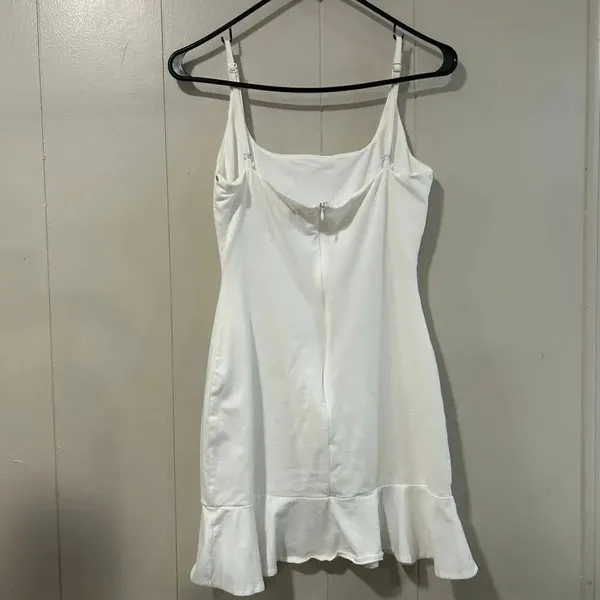 Princess Polly White Ruffle Hem Mini Dress Size 4 | Square Neck Cami Slip Dress - Image 2