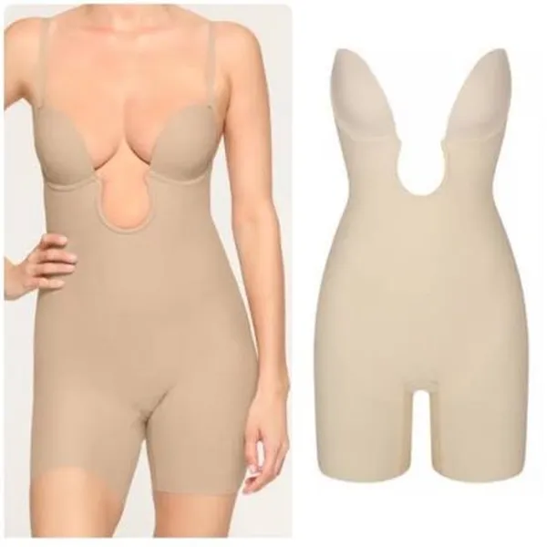 SKIMS Deep Plunge Shapewear Mid Thigh Bodysuit Clay Medium NWOT - Image 2