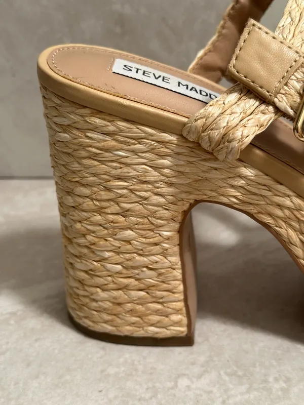 Steve Madden 'Carisma' raffia platform open toe block heel sandals Size 9.5 - Image 9