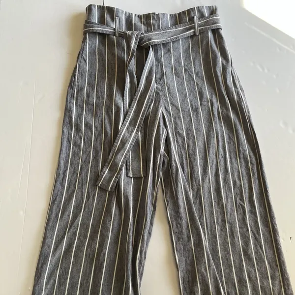 Theory Size 12 Wide Leg Belted Trousers Stripe Wither Linen Belt Pant Fl_ - Image 6