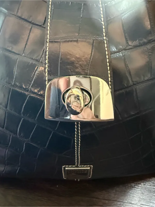 Vintage Dooney & Bourke Black Croc-Embossed Leather Hobo Shoulder Bag - Image 7