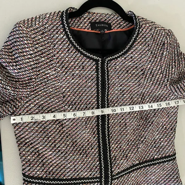 Talbots Grosgrain Trim Black Multicolored Peach Tweed Academia Cropped Jacket 4 - Image 5