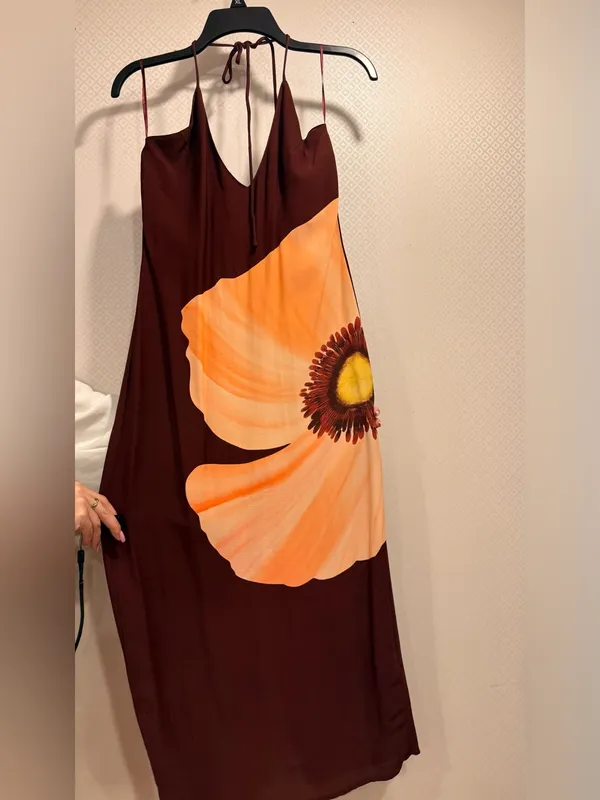 Anthropologie Astoria Halter Midi Slip Dress with Large Floral Print in Burgundy - Image 11