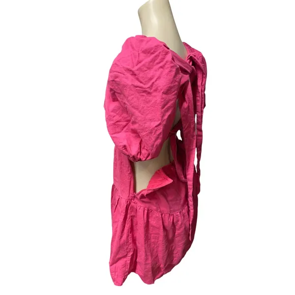 Hello Molly Womens Size 6 Pink Square Neck Puff Short Sleeve Tiered Mini Dress - Image 4